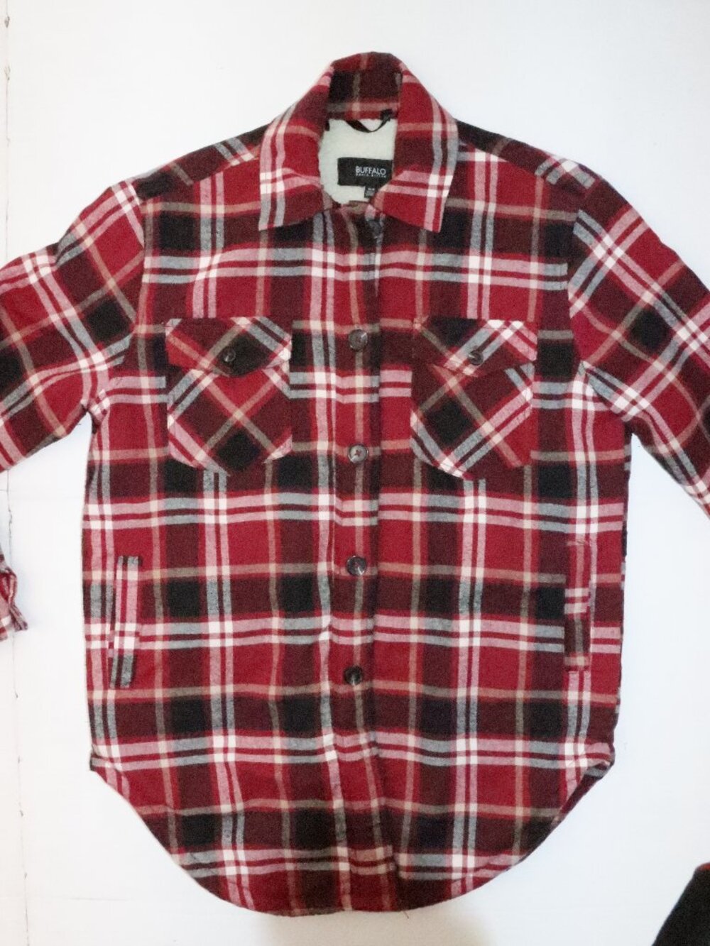 Buffalo David Bitton Sherpa‑Lined Flannel Shirt – Red/Black/White – Size M